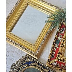 Vintage Ornate Gold Frame Mirror Baroque Style Accent Wall Hanging Dark Academia